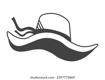 Summer element of set in black line design. A stylish black-outlined hat, perfect for shading from the sun's rays while adding a touch of elegance. Vector illustration.