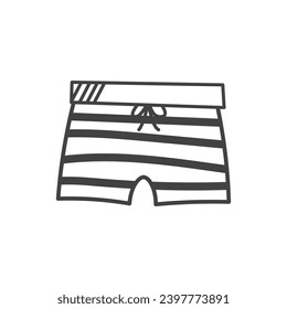 Summer element of set in black line design. Summer-themed artwork with black-outlined swimming trunks add a touch of style to sun-soaked designs. Vector illustration.