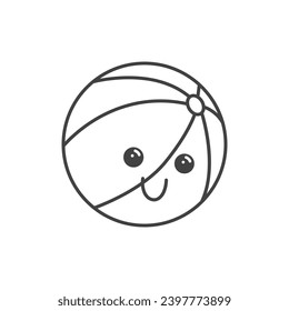 Elemento de verano de conjunto en diseño de línea negra. Resaltar el espíritu estival con esta bola de playa de borde negro, un accesorio perfecto para aventuras de costa. Ilustración vectorial.