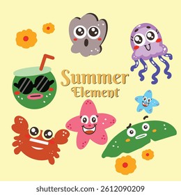 Summer Element Set Drawing Illustration