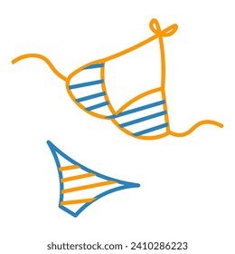 Elemento de verano de conjunto con diseño de contorno. La imagen, de fondo blanco y limpio, exhibe un traje de baño moderno que exalta el espíritu despreocupado de la temporada. Ilustración vectorial.