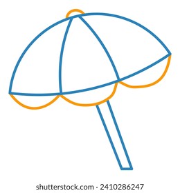 Summer element of set with outline design. Designed in an outline style and adorned with refreshing orange and blue colors, it highlights an umbrella, a vital summer essential. Vector illustration.