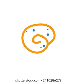 Summer element of set with outline design. Its outline style and the striking combination of orange and blue colors bring to life a seashell, evoking the essence of the season. Vector illustration.