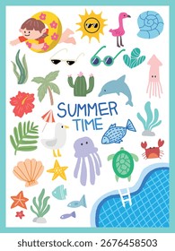 Summer element set of several sea creatures