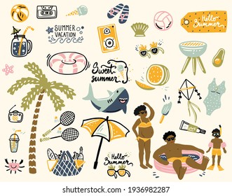 Summer, Element, Travel, Sea, Pineapple, Sunglasses, Illustration, Sun, Nature, Ice Cream, Cocktail, Bird, Graphic, Fruit, Boho, Flamingo, Design, Party, Vector, Animal, Beach, Tropical, Sticker, Vaca