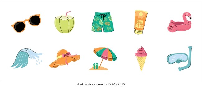 Summer Element. Summer vector set, perfect for tropical vacations and beach