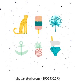 Summer elements cheetah, ice cream, flower, anchor, pineapple, swimsuit