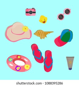 Summer elements collection, On the beach, Vector illustration and design.