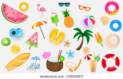 Summer elements collection poster, swim ring greeting background. banner  vector illustration and design for poster card,