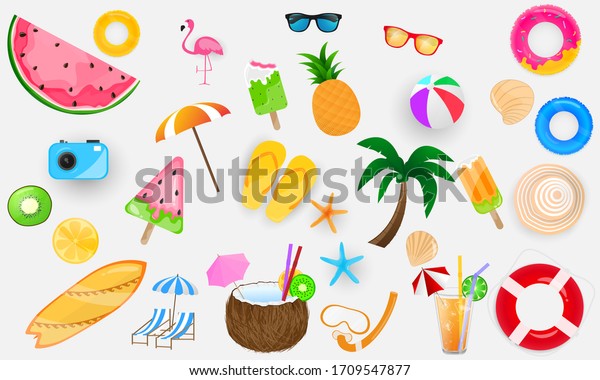 Summer\
elements collection poster, swim ring greeting background. banner \
vector illustration and design for poster\
card,