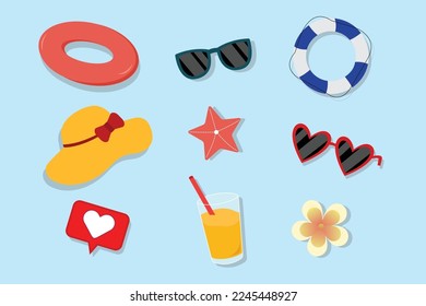 Summer elements collection of simple and elegant vector design flat illustration