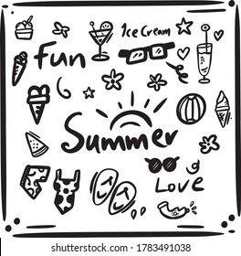 Summer elements Doodles Hand Draw ink vector objects isolated