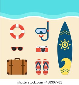 Summer elements flat design vector illustration