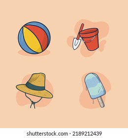 Summer elements illustration bundle  hat  ice cream  bucket   beach ball cream background