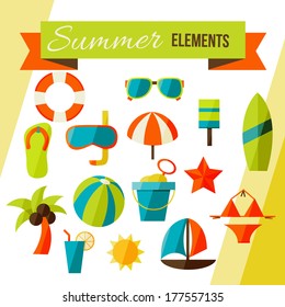 Summer elements isolated on white. vector illustration stylish colors of Summer elements isolated on white