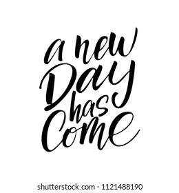 Summer elements set with Hand drawn lettering phrase "A new day has come". Vector illustration.