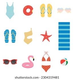 Summer elements set. Vector flat icon