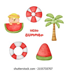  elementos de verano de acuarela.