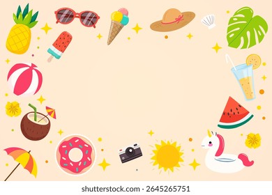 Summer elements with space for text. Background for ads, banner, poster, card, cover, stickers, badges, illustration design.