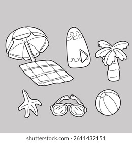 Summer Elements Things Seaside Illustration Vector Coloring Book