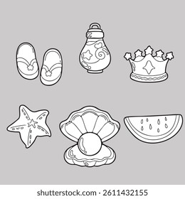 Summer Elements Things Seaside Illustration Vector Coloring Book