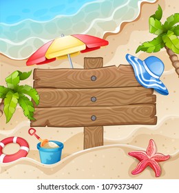 Summer elements vacation with wood banner