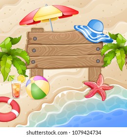 Summer elements vacation with wood banner