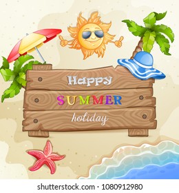 Summer elements vacation with wood banner