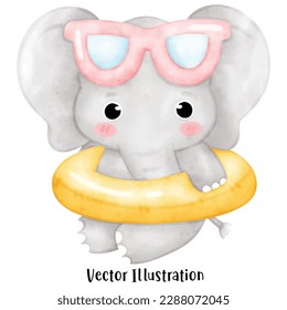 SommerElefant, Elefantengrafik, Sommerkunst, Strandgrafik, Elefant, Wasserfarbiger Elefant, Aquarell Sommer