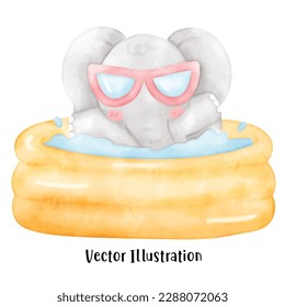SommerElefant, Elefantengrafik, Sommerkunst, Strandgrafik, Elefant, Wasserfarbiger Elefant, Aquarell Sommer