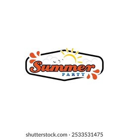 summer emblem logo. retro lettering for summer party. Summer Vector Collection for t-shirt prints. Summer elements, greeting cards, posters, banners. Sun vector. Hand drawn orange text