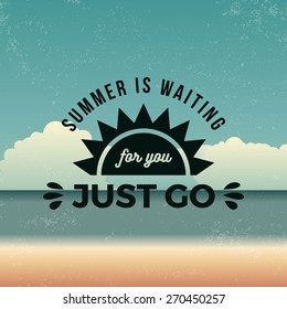 summer emblem on beach background with grunge texture