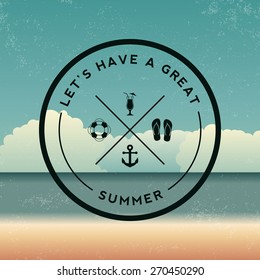 summer emblem on beach background with grunge texture