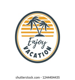 Summer emblem with palms. Design element for logo,  label, sign, t shirt. 