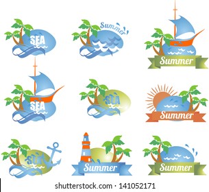 summer emblem with a picture of the marine theme, beaches, sea, vacation, hobby