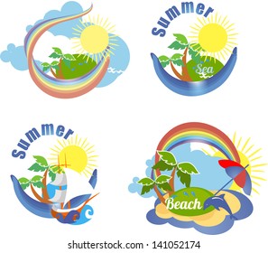 summer emblem with a picture of the marine theme, beaches, sea, vacation, hobby