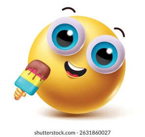 Summer emoji clipart character with popsicle isolated in white background, Vector illustration.