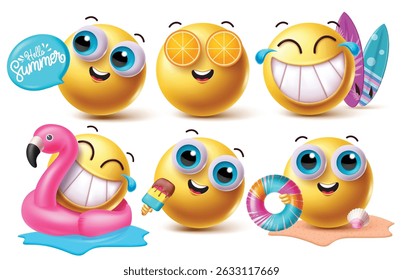 Summer emoji clipart character set, Vector illustration.
