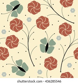 Summer endless pattern with butterflies and flowers  can be used for wallpapers, surface textures, textile,linen, tile, kids cloth, pattern fills, web page backgrounds and more creative designs. 