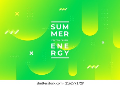 Summer energy. Gradient background. Yellow and green. Sale  company banner. 3D shapes pattern. Music festival. Colorful wallpaper