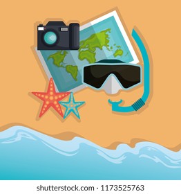 summer enjoy beach with icons