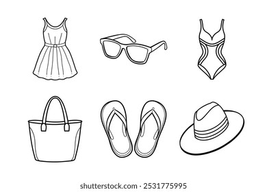 Summer Essentials Vector Line Art Bundle with Beach Accessories