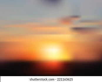 Summer evening sunset or morning sunrise. Defocused landscape in sunlight. Vector.