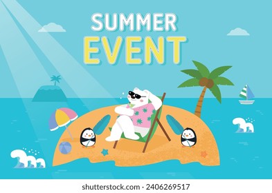 Summer event template with cute animals