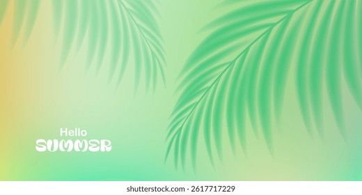 Summer exotic background. Different palm leaves. Tropical foliage. design for card, cover, banner, wallpaper. Soft gradient.