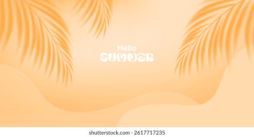 Summer exotic background. Different palm leaves. Tropical foliage. design for card, cover, banner, wallpaper. Soft gradient.