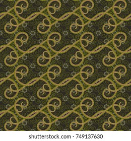 Summer exotic floral abstract green, gray and brown background. Vector abstract seamless pattern. Plant flower nature wallpaper.