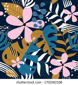 Summer exotic floral seamless pattern. Good for wallpaper, wrapping paper, textile print, design.