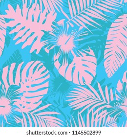 Summer exotic floral tropical palm, Pattern vector seamless, Vector illustration