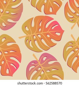 Summer exotic floral tropical palm, banana leaves in gradient style. Vector seamless pattern background. Plant flower nature wallpaper